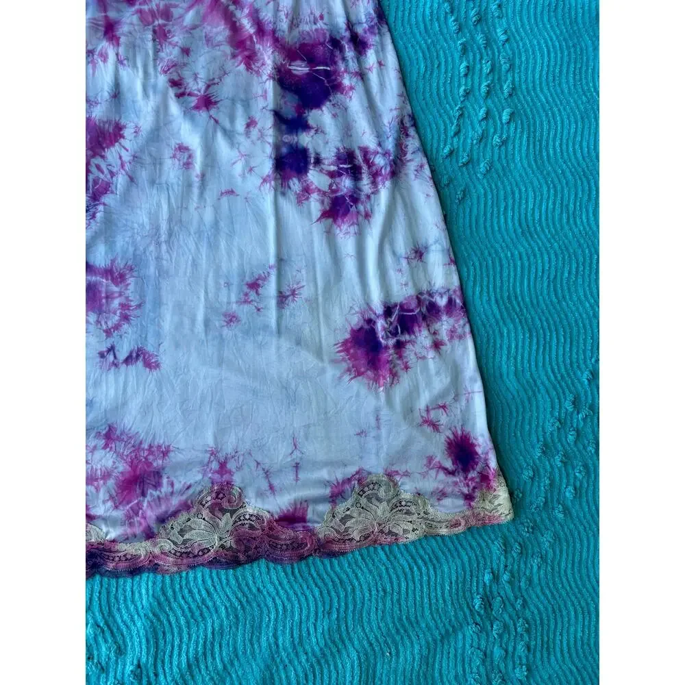 Hand Dyed Vintage Purple Blue Tie Dye Slip Dress Nylon Reworked Dress Loungewear